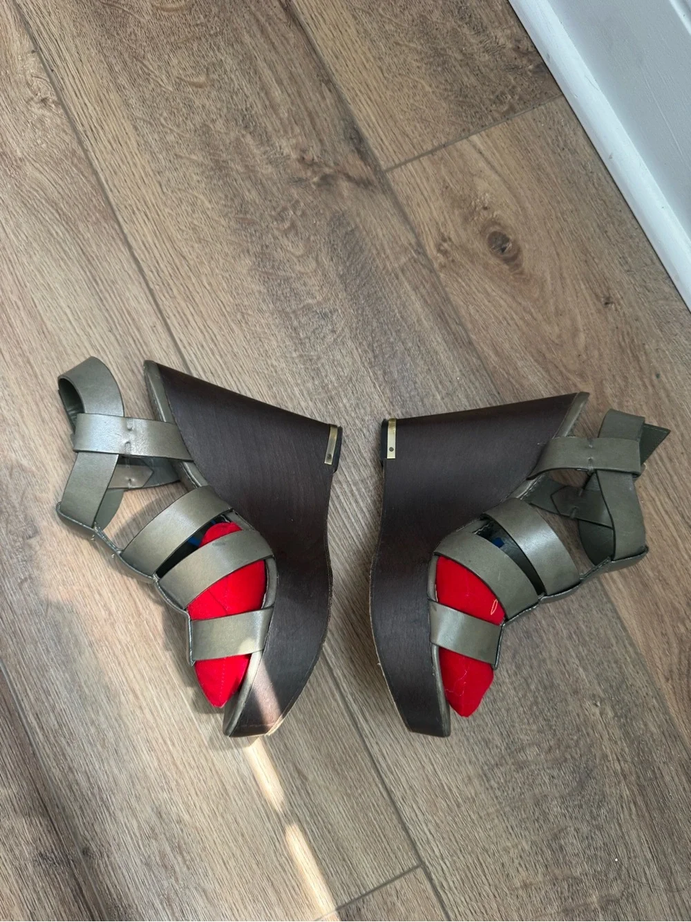 Jean-Michel Cazabat Olive Green Strappy Sandals with Red Insole